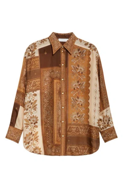 Zimmermann Lucky Manstyle Silk Shirt In Brown