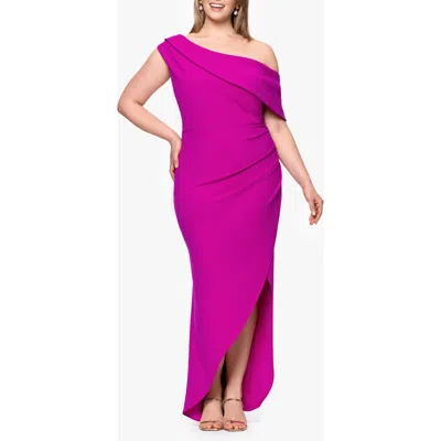 Betsy & Adam Plus Size Asymmetric High-low Gown In Pink