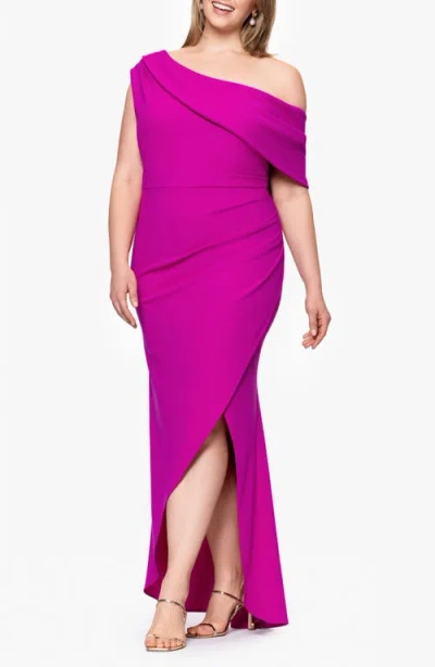 Betsy & Adam Plus Size Asymmetric High-low Gown In Pink