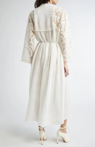 Zimmermann Ascension Lace Trim Tie Waist Midi Dress In White