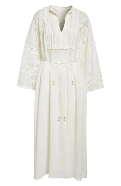 Zimmermann Ascension Lace Trim Tie Waist Midi Dress In White