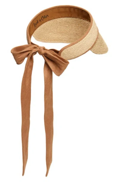 Lack Of Color Straw Visor With Linen Bow