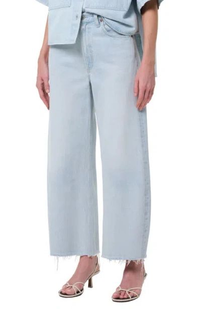 Agolde Low Curve Fray Rigid Mid-rise Barrel-leg Jeans In Light Wash