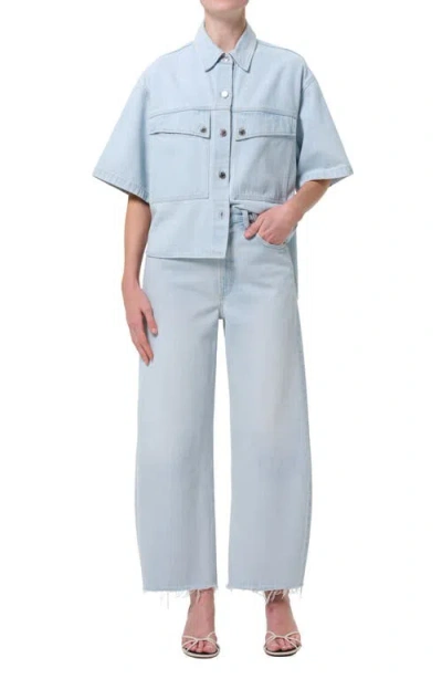 Agolde Low Curve Fray Rigid Mid-rise Barrel-leg Jeans In Light Wash