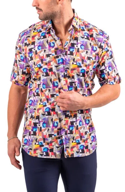 Maceoo Galileo Resistance Abstract Print Short Sleeve Button-up Shirt