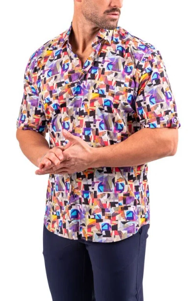 Maceoo Galileo Resistance Abstract Print Short Sleeve Button-up Shirt