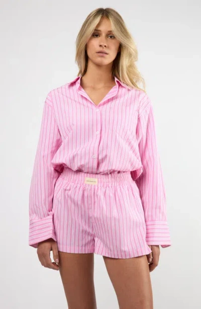 Viens Avec Moi Seaside Stripe Cotton Blend Button-up Shirt