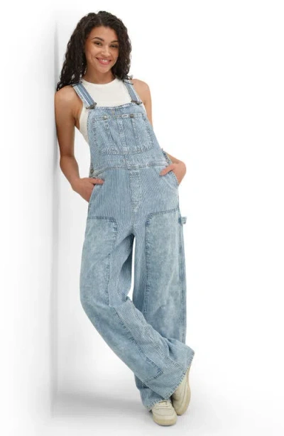 Lee Pinstripe Relaxed Denim Overalls In Blue