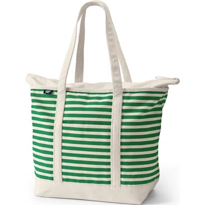 Lands' End Zip Top Long Handle Canvas Tote Bag