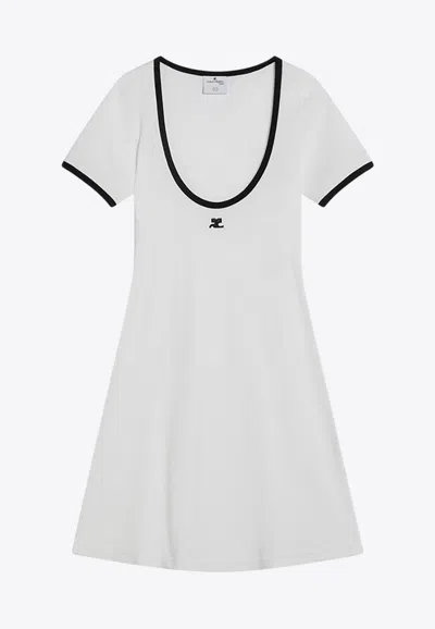 Courrèges Black/white Mini Dress In Cotton In White