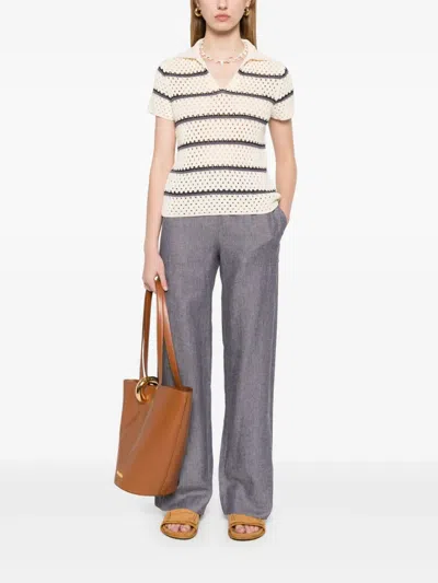 Vince Open Stitch Cotton Johnny Collar Sweater