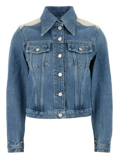 Givenchy Denim Jacket With Chest Pockets And Contrast Shoulder Panel In Blue