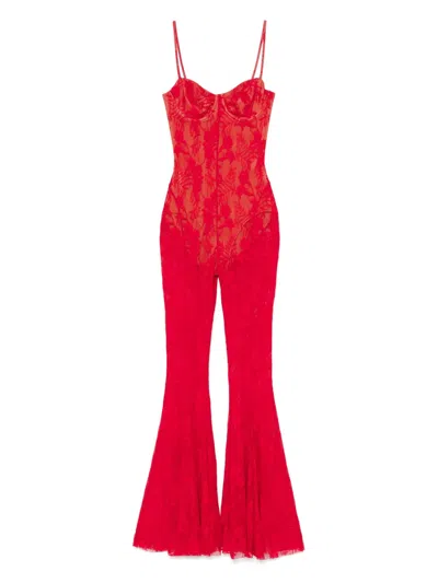 Norma Kamali Underwire Fishtail Jumpsuit With Bodysuit In Red