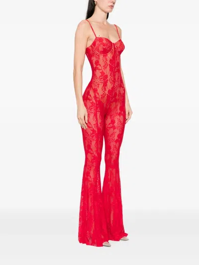 Norma Kamali Underwire Fishtail Jumpsuit With Bodysuit In Red