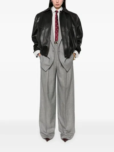 Saint Laurent Grey Pants With Pences And Belt Loops In Wool Woman