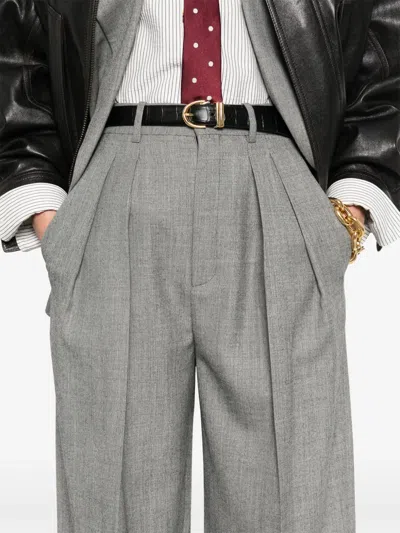 Saint Laurent Grey Pants With Pences And Belt Loops In Wool Woman