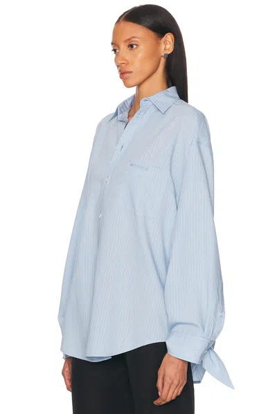 Balenciaga Knotted Cuff Poplin Blouse In Blue