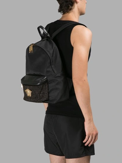 Shop Versace Men's Black Studded Backpack