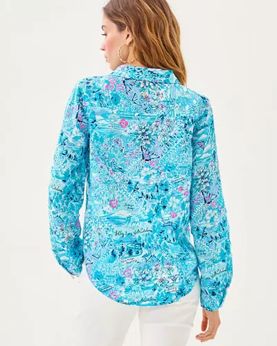 Lilly Pulitzer Sea View Button Down Top In Blue
