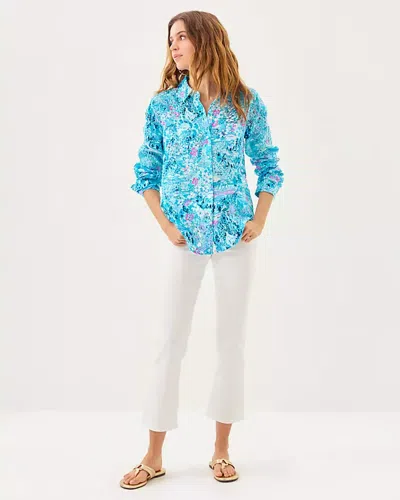 Lilly Pulitzer Sea View Button Down Top In Blue