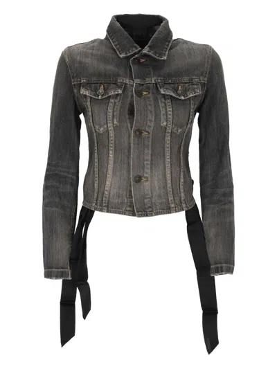 Balenciaga Dark Grey Denim Jacket With Laces Women In Gray