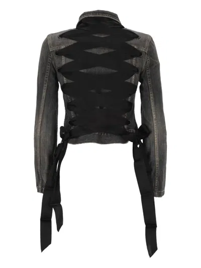 Balenciaga Dark Grey Denim Jacket With Laces Women In Gray