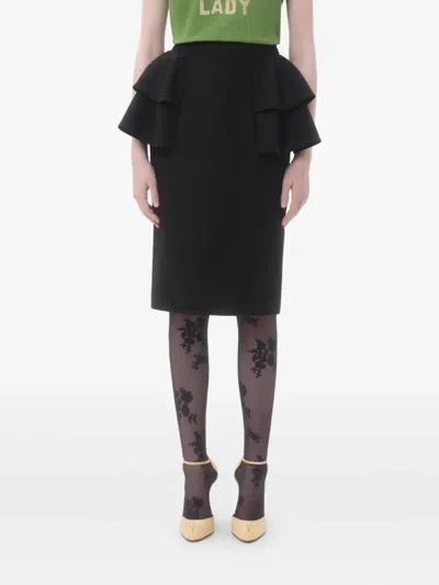 Valentino Black Skirt With Ruffles On The Sides In Black