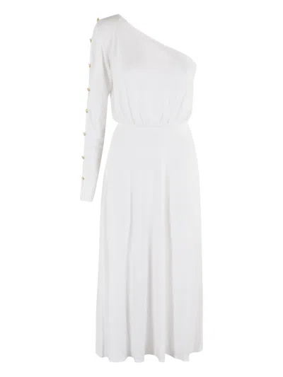 Elisabetta Franchi One-shoulder Dress In Jersey Fabric With Buttons