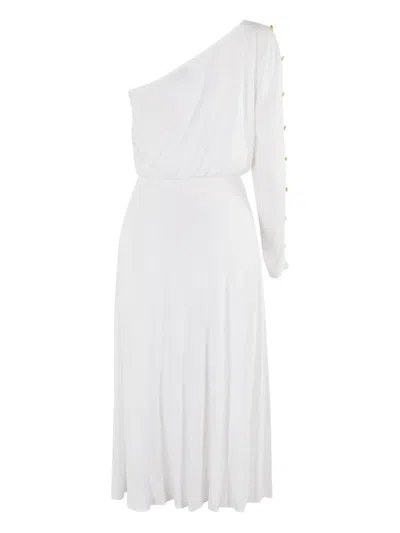 Elisabetta Franchi One-shoulder Dress In Jersey Fabric With Buttons