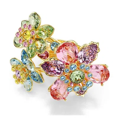 Swarovski Idyllia Triple Crystal Flower Cocktail Ring In Multicolored