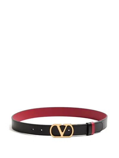 Valentino Garavani Vlogo Signature Reversible Shiny Calfskin Belt - 20mm / 1.2 In. Woman Black/deep In Black