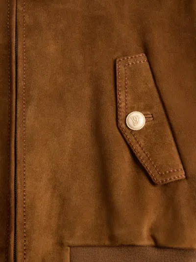 Valentino Ribbed Lambskin Suede Leather Jacket With Stand-up Collar In Brown