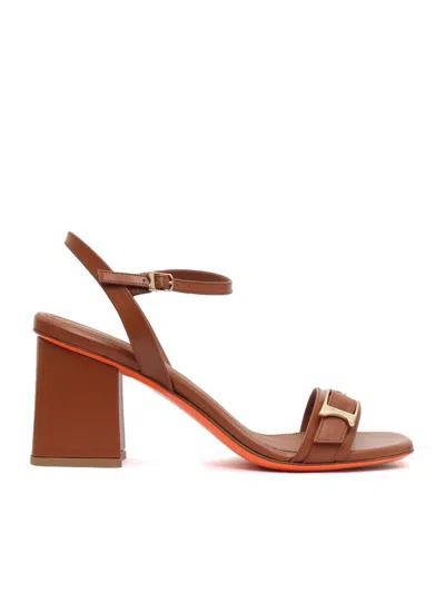 Santoni Calyso Leather Buckle Block-heel Sandals