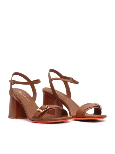 Santoni Calyso Leather Buckle Block-heel Sandals