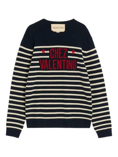 Valentino "chez Valentine" Wool Sweater In Blue