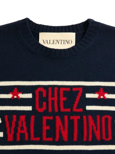 Valentino "chez Valentine" Wool Sweater In Blue