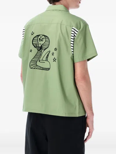 Brain Dead Cobra Flocked Bowling Shirt In Green