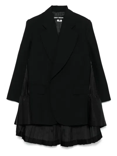 Junya Watanabe Wool Pleated Long Blazer In Black