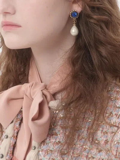 Valentino Garavani Vlogo Signature Pearl Earrings In Blue