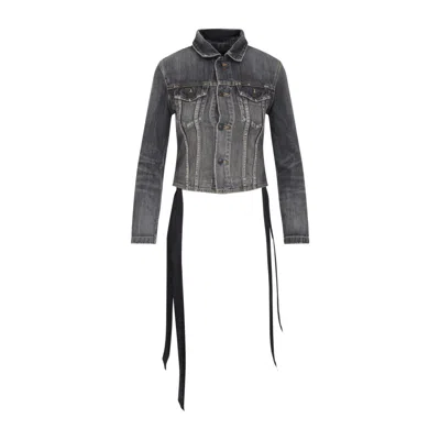 Balenciaga Dark Grey Denim Jacket With Laces Women In Gray