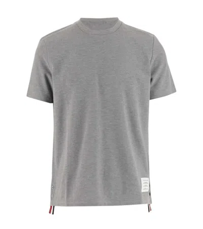 Thom Browne Light Grey Stripe-detail Cotton T-shirt In Gray