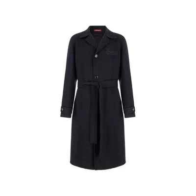 Gucci Black Single-breasted Coat With Wide Notched Revers And Belt In Wool Man
