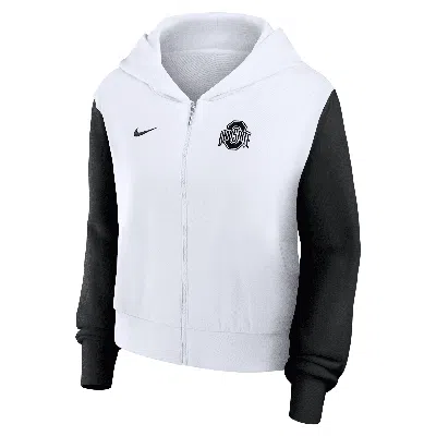 Nike White Ohio State Buckeyes Cropped Beyond Capability Color-block Script Full-zip Hoodie In Multi