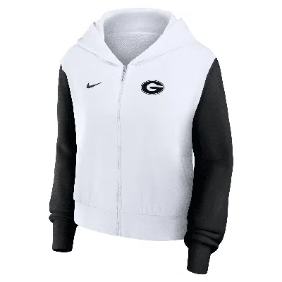 Nike White Georgia Bulldogs Cropped Beyond Capability Color-block Script Full-zip Hoodie In Multi