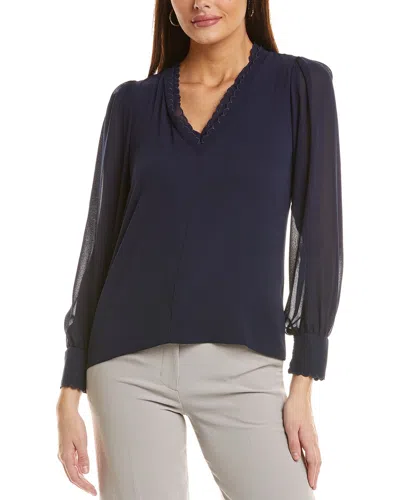 Cece Scallop Trim Blouse In Blue