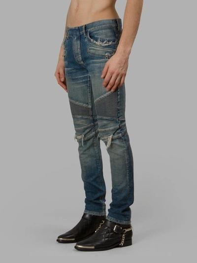 Shop Balmain Men's Blue Biker Jeans