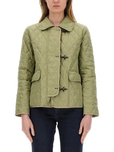Fay Quilted Jacket With Collared Neck And Pockets In Green