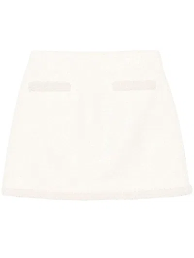 Self-portrait Bouclé Pearl-trim Mini Skirt In White