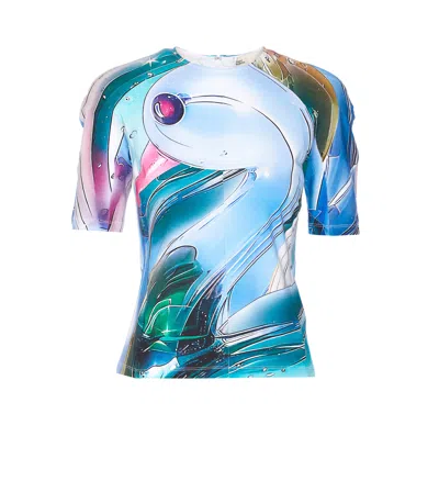 Tory Burch Shoulder Reinforcement Abstract Print Crew Neck Top