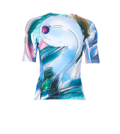 Tory Burch Shoulder Reinforcement Abstract Print Crew Neck Top